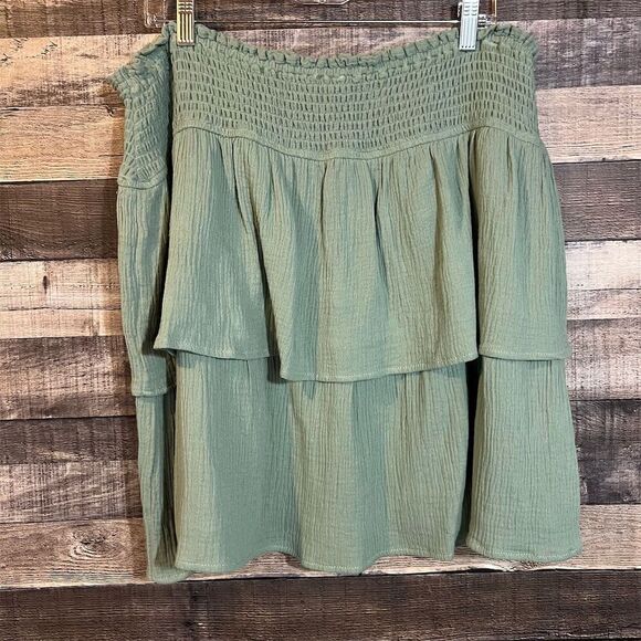 Arula Green Gauze Tiered Smocked Waist Ruffle Hem Skirt Fairycore - Picture 1 of 4